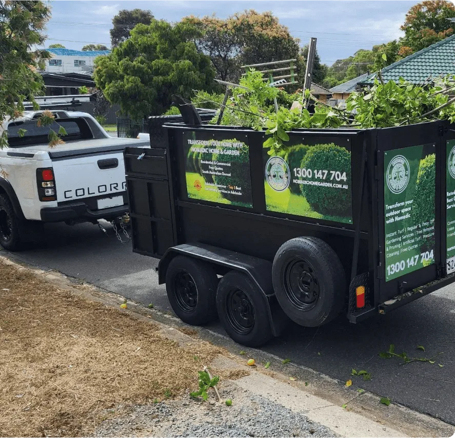 Nomadic Home and Garden branded trailer in Adelaide