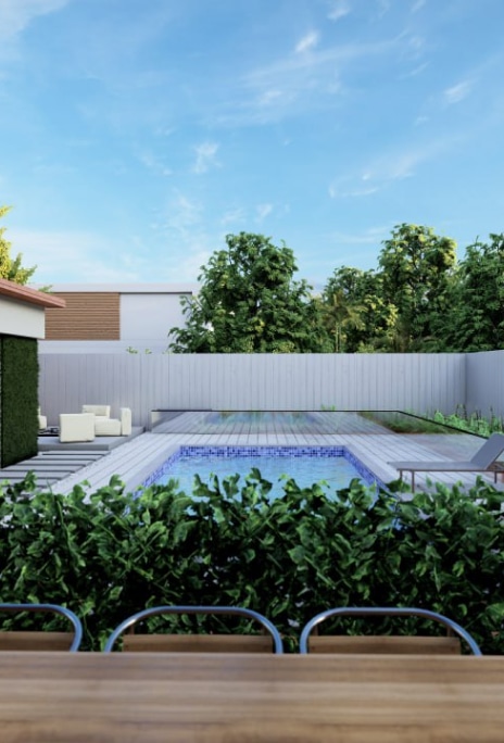 Sophisticated landscape design integrating a stylish pool and natural elements